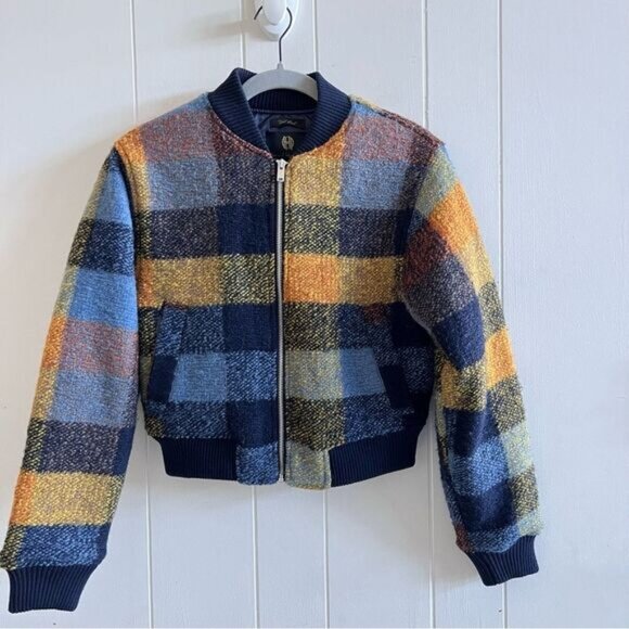 House of Harlow Women's  Plaid Wool Blend Cropped Bomber Jacket - Picture 1 of 9